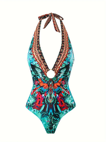 Blue One-Shoulder Ruffled Print Floral Swimsuit Set Cover Up Single Piece Micro Monokini Sexy Swimwear For Girls Summer Beach
