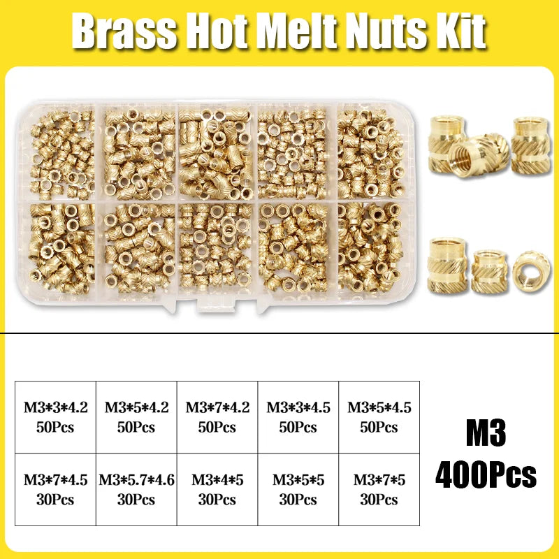 Hot Melt Brass Heat Insert Nut Iron Tip M2 M2.5 M3 M4 M5 M6 Embedded Heating Knurled Brass Inserts Nuts 3D Printer Case Notebook