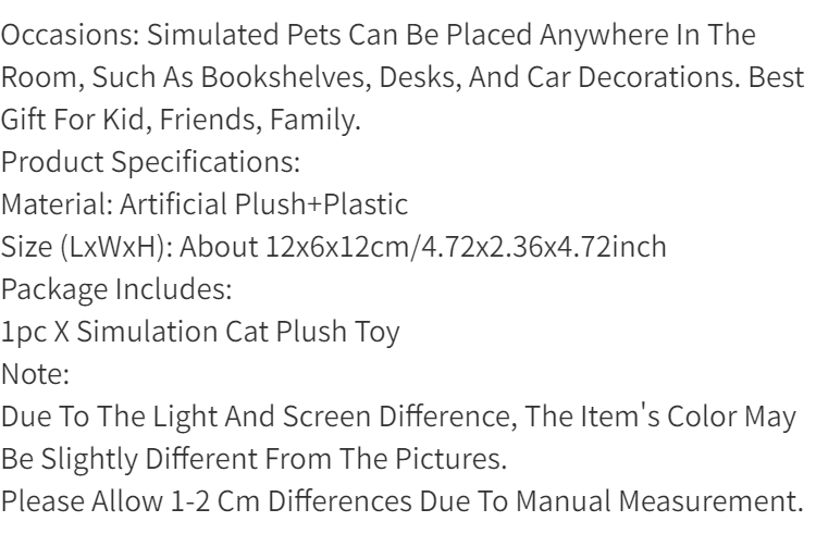 Cute Simulation Cat Plush Toys Hard Stuffed Kitten Model Fake Cat Realist Animals For Kids Girls Birthday Valentine's Day Gift