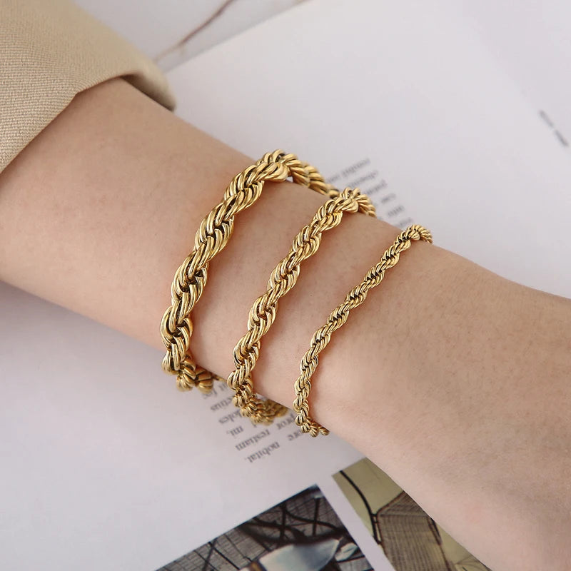 4/6/8mm Stainless Steel Bracelets For Men Women Gold Color Twisted Rope Link Chain Bracelets On the Hand Jewelry Gifts