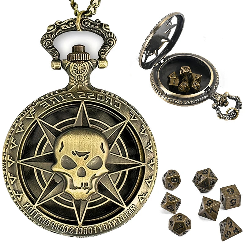 7pcs DND Mini Dice with Pocket Watch Case Set Portable Polyhedron Metal Dice Perfect for Dungeons&Dragons,Table RPG