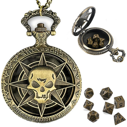 7pcs DND Mini Dice with Pocket Watch Case Set Portable Polyhedron Metal Dice Perfect for Dungeons&Dragons,Table RPG