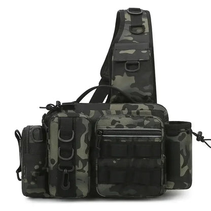 Large Capacity Fishing Gear Bag with Bait Box, 3-in-1 Shoulder Waist Crossbody Fishing Rod Storage Bag