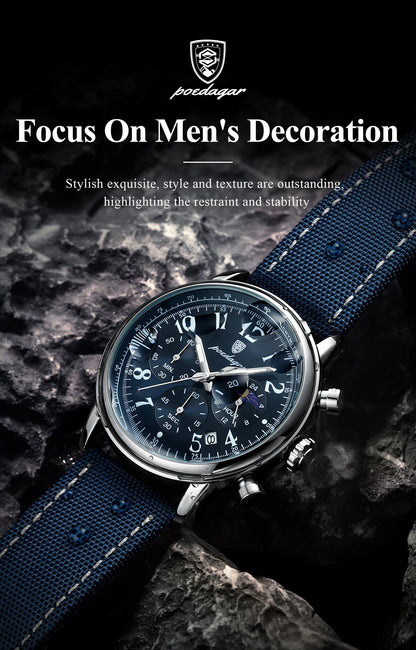 POEDAGAR Luxury Sports Military Men Watch Waterproof Luminous Chronograph Nylon Leather Date Man Wristwatch Quartz Men's Watches