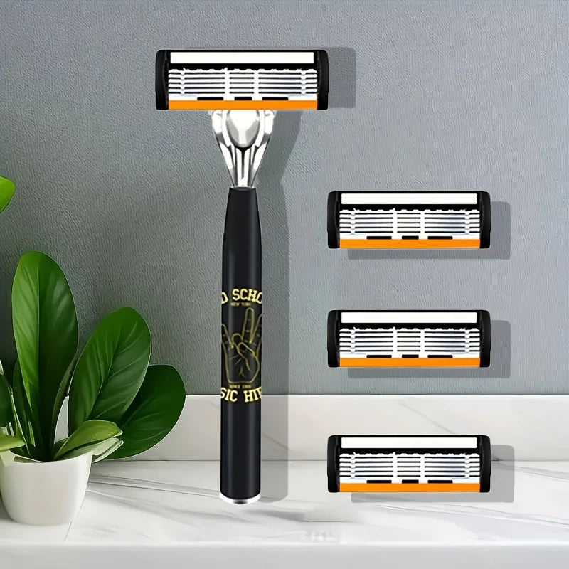 New Stainless Steel Manual Shaver, 6-Layer Razor Blade Reusable, Retro Wet Scratch Resistant Hair Removal Blade