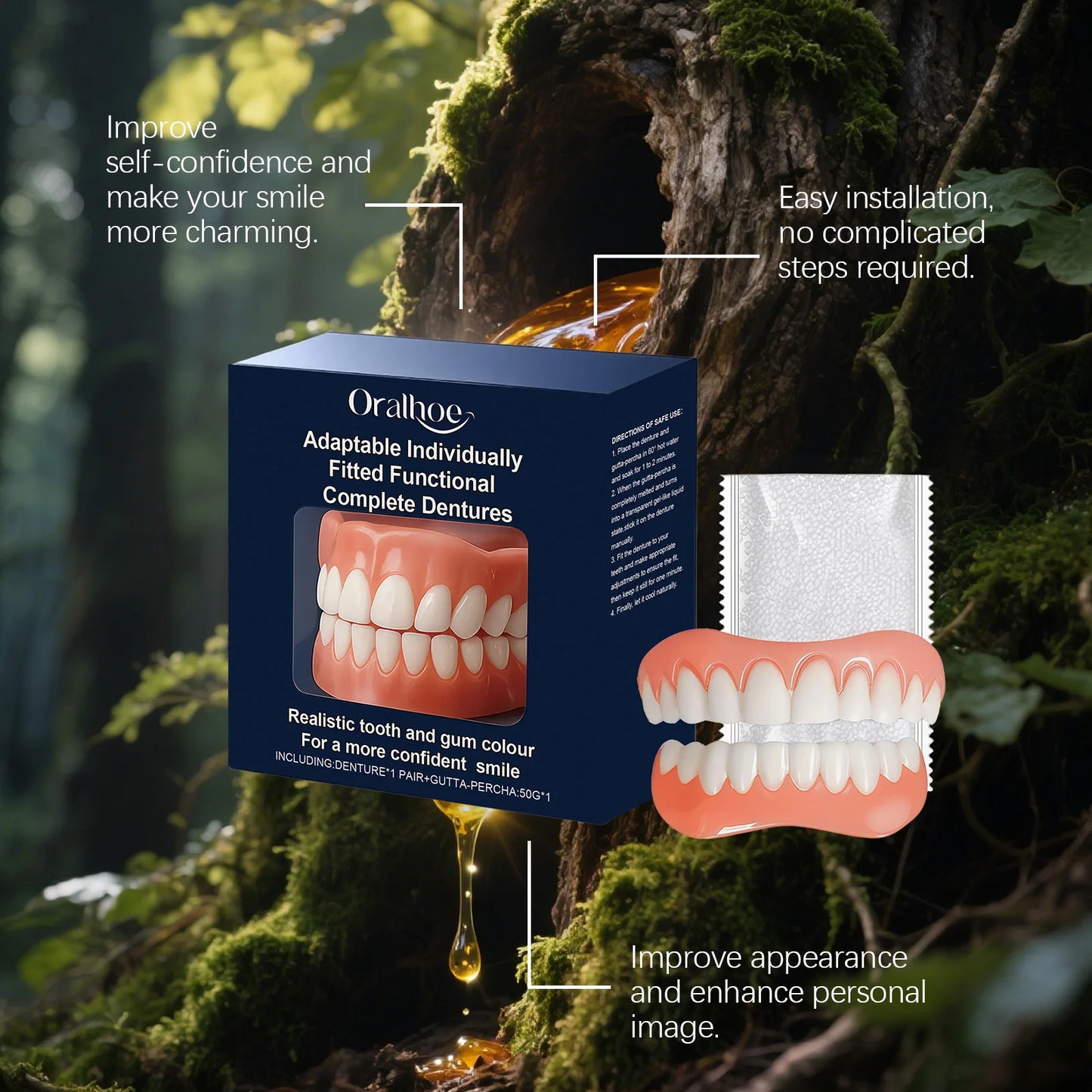 Adjustable Teeth Dentures Full Set Whitening Silicone Denture Set Fit Temporary Orthodontic Teeth Dentures Fake Tooth Oral