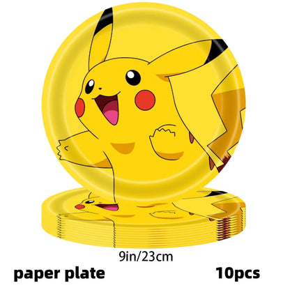 Decoration Pokemon Birthday Party Hats Pikachu Disposable Tableware Tablecloth Cup Plate Napkin Baby Shower Party Favors Pokemon