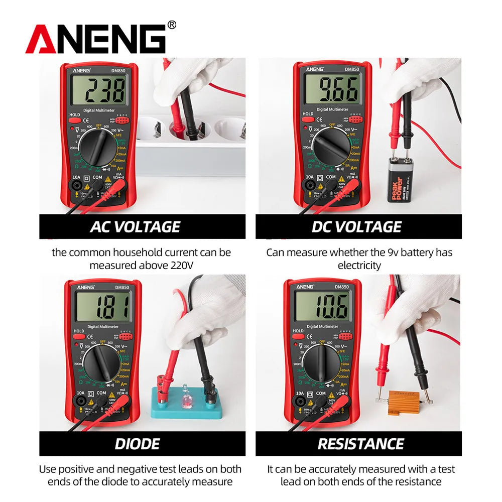ANENG DM850 Handheld Digital Multimeter Professional Multimetro AC/DC Votage Tester 1999 Counts Ohm Ammeter Electric Tools