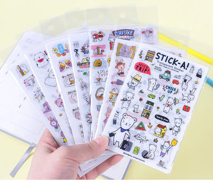 6Pcs/Lot Waterproof Cartoon Transparent Pvc Stickers DIY Hand Account Diary Decorative Stickers Kawaii Phone Cup Stickers