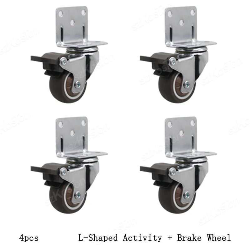 4Pcs L-shaped Furniture Caster 1-2 inch Universal Soft Rubber Wheel For Platform Trolley Chair Accessory Swivel Caster Household