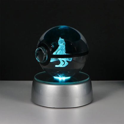 Pokemon 3D Crystal Ball Pikachu Gengar Eevee Mewtwo Anime Game Pokeball Led Night Light Base Kids Birthday Gift Home Decoration