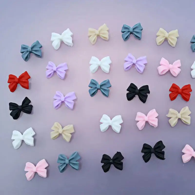 50pcs Transparent Bow Nail Art Parts Charms Bulk Shiny Mini Resin Ribbon Nail Rhinestones DIY Summer Nail Art Decor Accessories