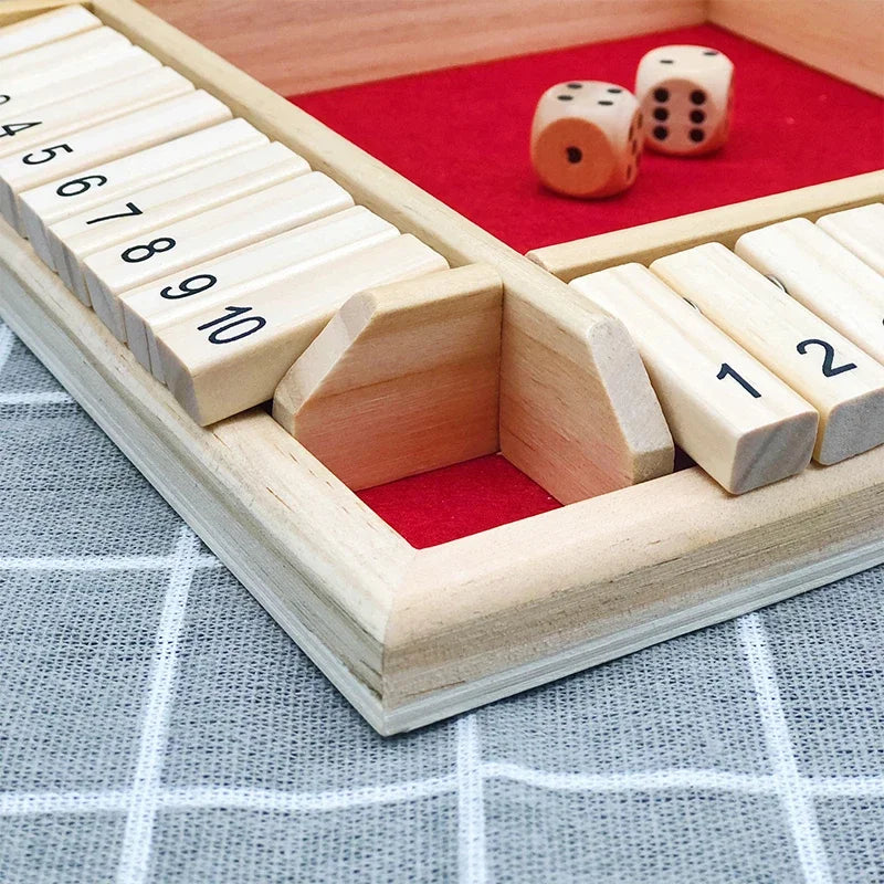 Wooden Arithmetic Dice Board Game – Flip Card Box with 4-Sided Number Tiles, Fun Multiplayer Dice Game for Family & Party
