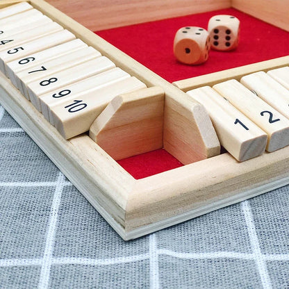 Wooden Arithmetic Dice Board Game – Flip Card Box with 4-Sided Number Tiles, Fun Multiplayer Dice Game for Family & Party