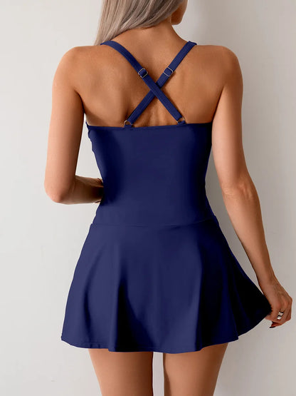 VigoBreviya 2025 Sexy Strapped Swimwear Women Push UP Dress One Piece Swimsuit Solid Cross Backless Monokini Beach Bathing Suit