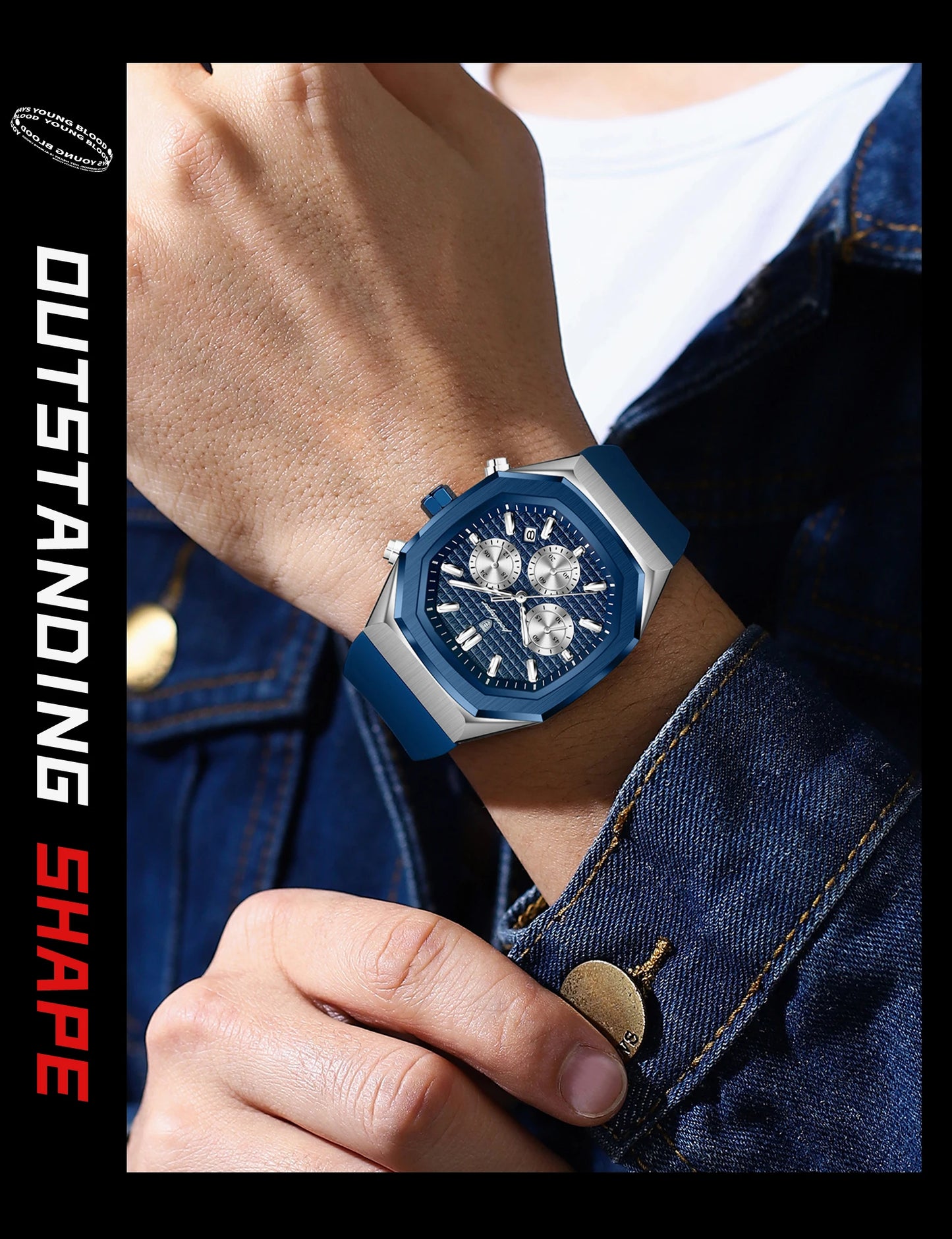 POEDAGAR Business Men's Watch Chronograph Date Silicone Strap Quartz Man Watch Waterproof Luminous Fashion Watches For Men Reloj