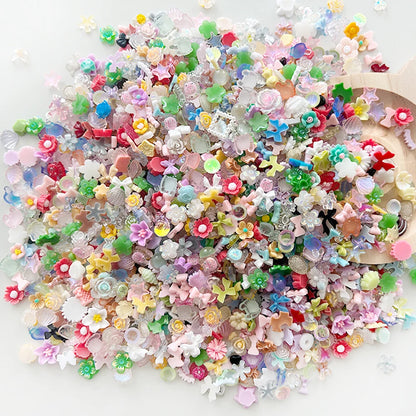 100PCS Random Mixed Strawberry Flowers Nail Charms Sweet Resin Flatback Moon Nail Art Decoration Accessories Manicure DIY
