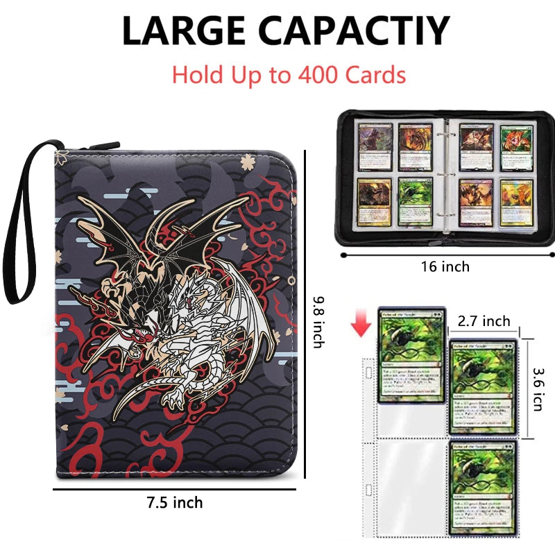 400PCS Card Album Binder Sleeves with Zipper PTCG Yugioh TCG 4-Pocket Trading Card Collection Card Holder Toys Gift