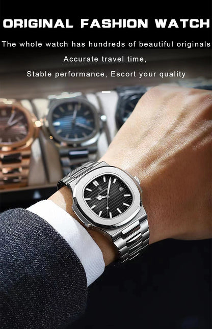 POEDAGAR Fashion Square Quartz Man Clock Waterproof Luminous Date Stainless Steel Watches For Men Luxury Business Men Wristwatch