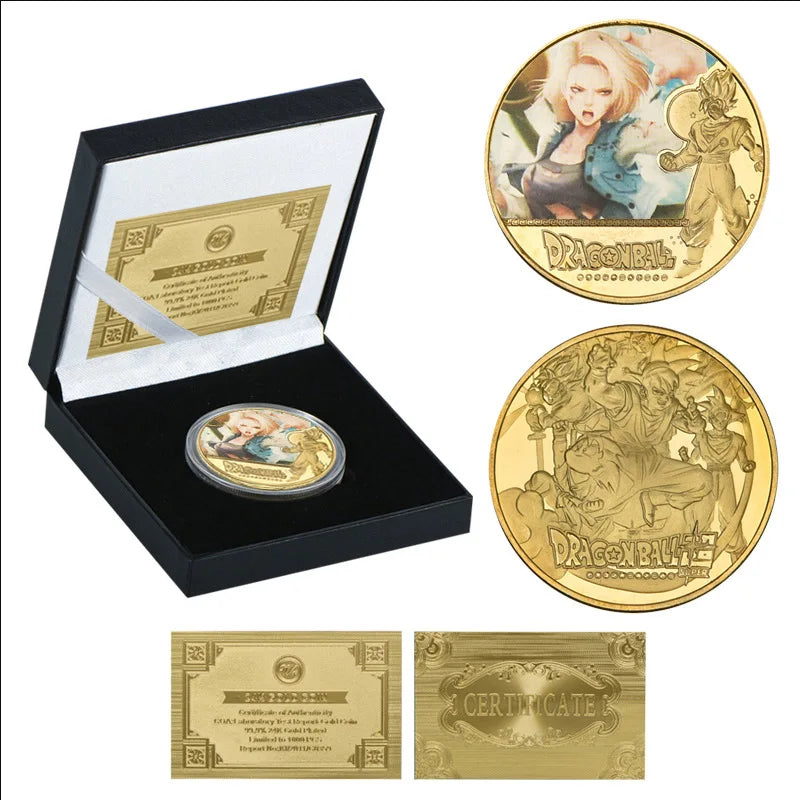 Dragon Ball Gold Plated Gold Coin Son Goku Vegeta Commemorative Coins Children Classic Anime Peripherals Collection Toy Souvenir