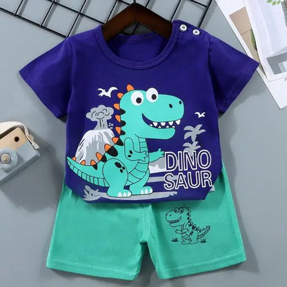 Kid Boy Summer Short Sleeves Tees+Stripe Shorts 2-piece Clothes Set Cartoon Zebra Print Soft Cotton Sports Casual Suit 1-6 Years