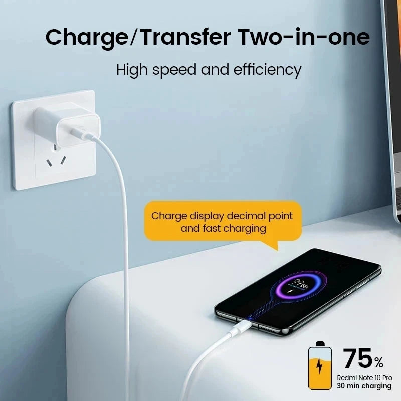 Fast Charger Cable  Quick  Charging for Xiaomi  100-240V, USB Charger Cable Sleek Charging Design, Durable Charging Port