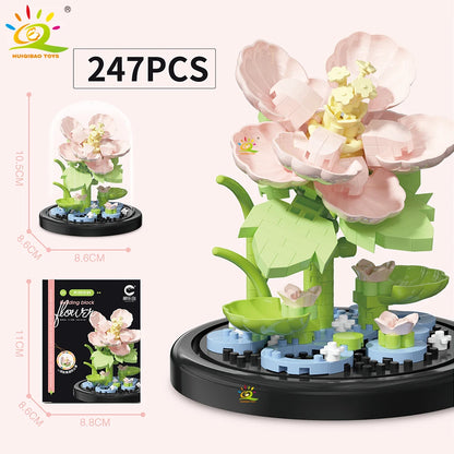 HUIQIBAO MOC Eternal Bouquet Display Box Micro Building Blocks Flower Model DIY Home Desk Plant Decoration Brick Toy For Childre