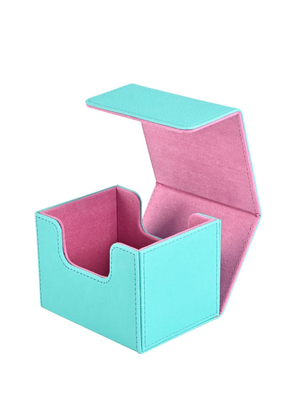Card Deck Box , Card Storage Box Fits 100 single  Sleeved Cards, PU Leather Strong Magnet Card Deck Case for TCG Cards