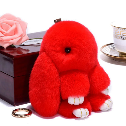Cute Pluff Bunny Keychain Women Fur Pom Pom Angel Rabbit Key Ring Hare Plush Dolls Toy Girls Bag Car Key Pendant Kids Xmas Gift