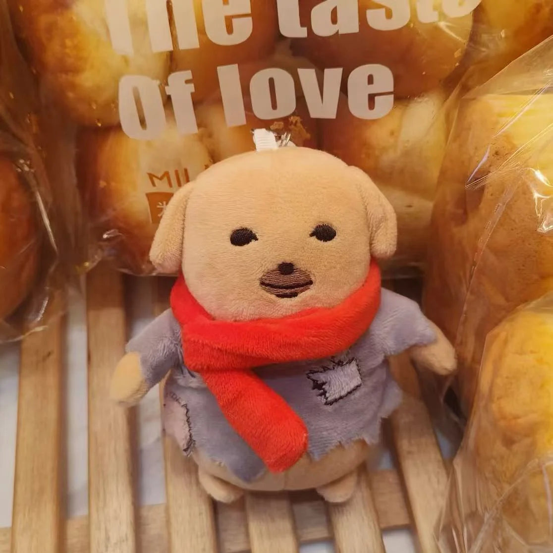 Kawaii Mini Stray Patch Puppy Plush Pendant Cotton Stuffed Red Scarf Puppy Toys Funny Keychain Bags Decor