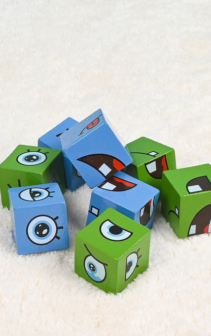 Cube Face Change Building Blocks Board Game Wood Puzzle Montessori Expression Wooden Blocks Blocos For Children Kids Toys Gift