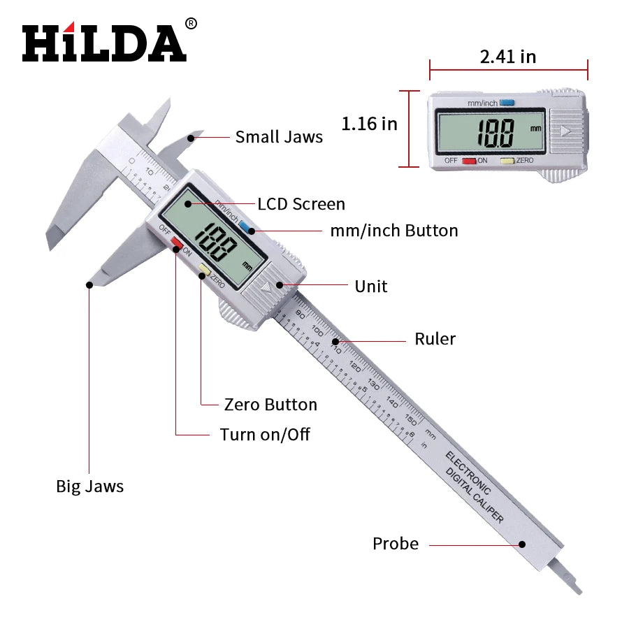 HILDA 0-150mm Vernier Caliper digital Electronic Digital Caliper 6 Inch LCD Micrometer Measuring Tool