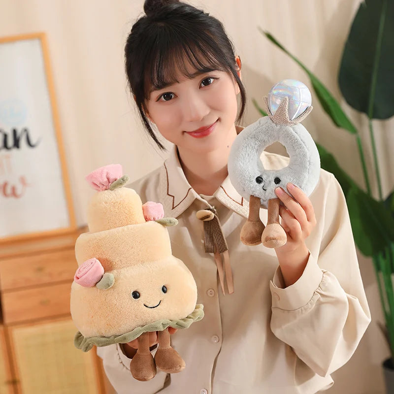 Kawaii Cartoon Hot Cake Plush Doll High Quality Soft Stuffed Fruit Strawberry Wedding Cake Simulation Food Plush Toy Home Decor