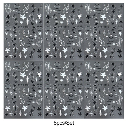Black Silver Cat Animals Nail Sticker Decals Y2K Charms Cute Dog Cartoon Adhesive Sliders Foils For Manicure Nail Art Decoration