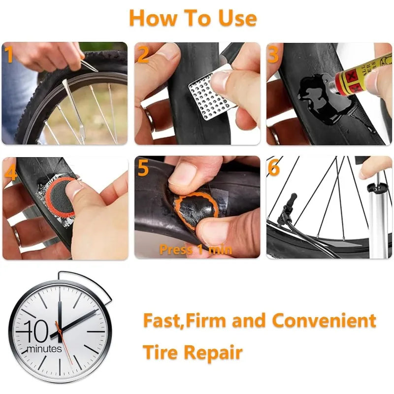 Bike Tire Repair Kit - Essential Tool for Cyclists with Patches, Metal Rasps, Tire Levers & Glue for On-the-Go Repairs