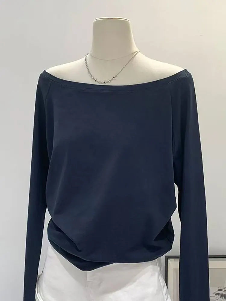 Oversize Off Shoulder Long Sleeve T Shirt Women Solid Color Casual Tops Lady Spring Autumn Basic Tees Korean Style Youth Blouses