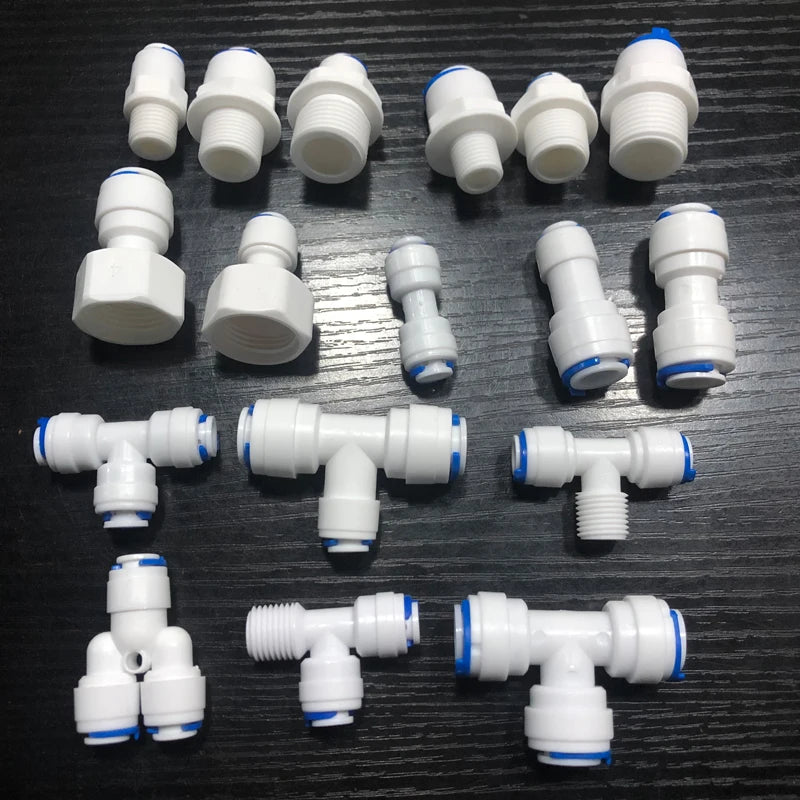 Reverse Osmosis Quick Coupling 1/4" 3/8" OD Hose Connection Tee Y Connector 2 Way Straight RO Water Plastic Pipe Fitting