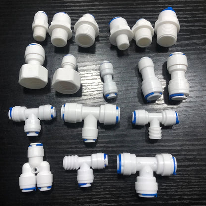 Reverse Osmosis Quick Coupling 1/4" 3/8" OD Hose Connection Tee Y Connector 2 Way Straight RO Water Plastic Pipe Fitting