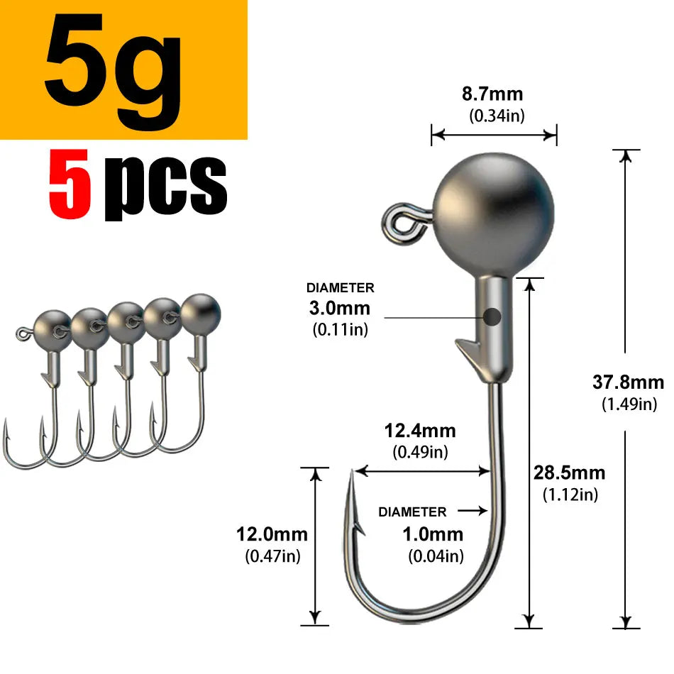 WODJYJ 1g 2g 3g 4g 5g 7g 8g 10g 14g 20g 28g jig head hook for fishing tackle ,rig soft worm hook crank lure bait hook
