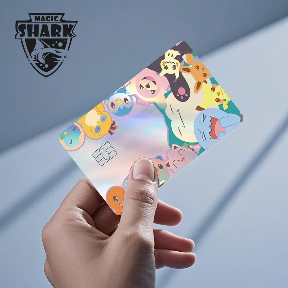 Magic Shark Holographic Laser Mewtwo Snorlax Pikachu Gengar Credit Debit Bank Film Skin Sticker Front Cover