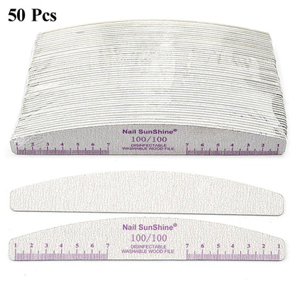 50pcs Nail File Wooden Sanding Buffer Block Pedicure Manicure UV Gel Nail Polish Pro Nail Files Artificial Nail Tips Tools