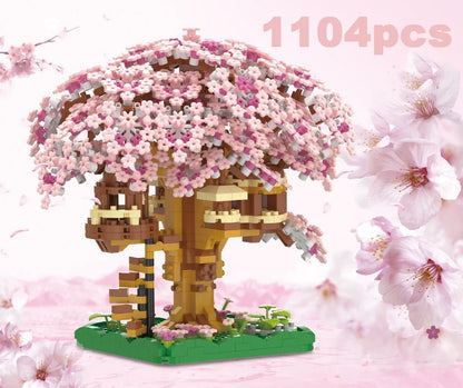 DIY Purple Romantic Cherry Blossom Flower Pink Tree House Assembly Building Blocks Classic Model Miniature Bricks Sets Kid Gifts