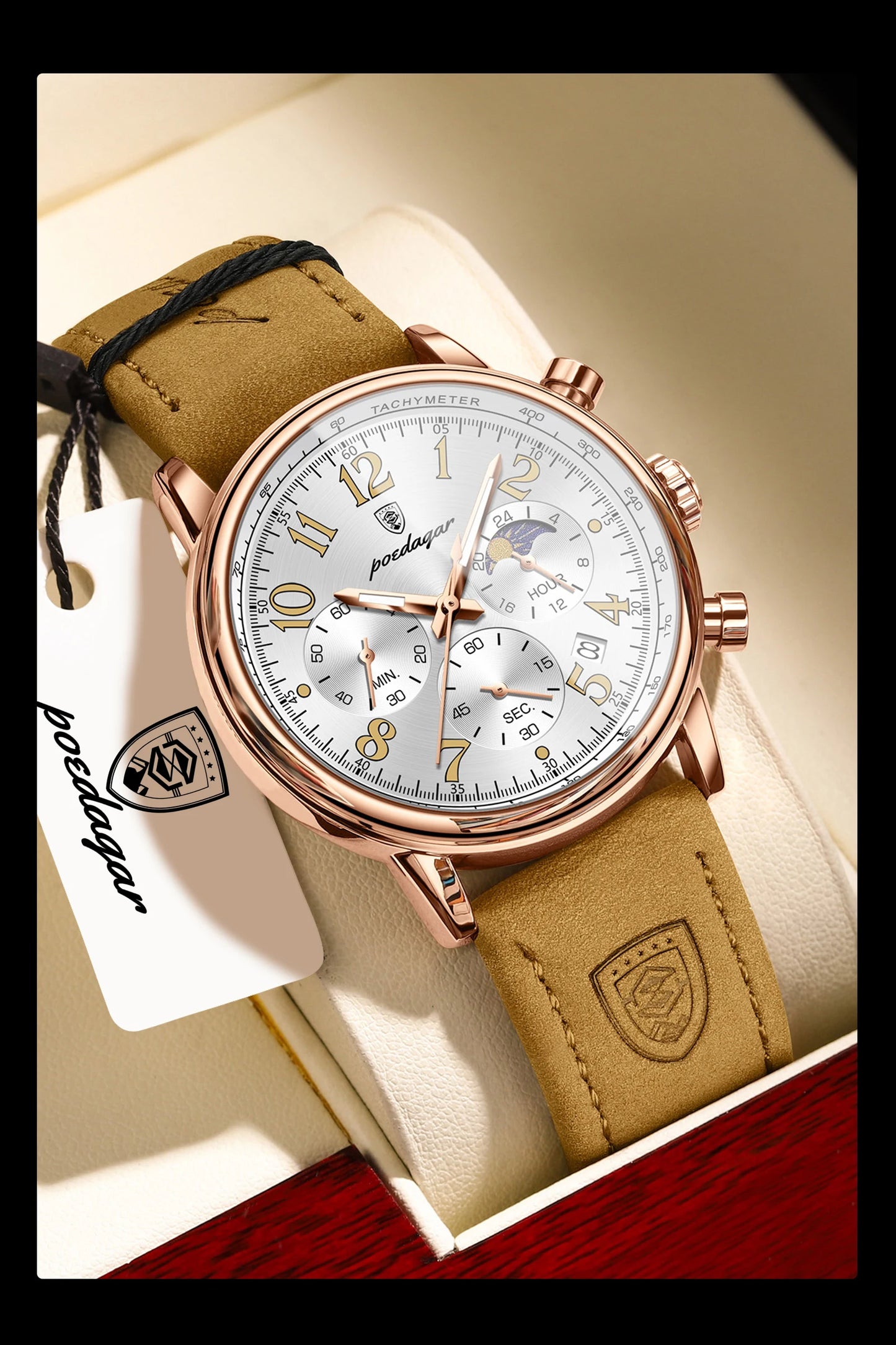 POEDAGAR Luxury Sports Men Watch Waterproof Luminous Leather Quartz Man Wristwatch Chronograph Date Military Men's Watches Reloj
