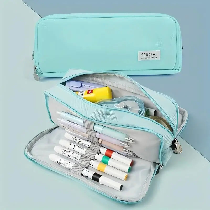 Pencil Case Large Space Storage 3 Compartment Pouch Double Side Opened Student Stationery Desk Organizer School Supplies
