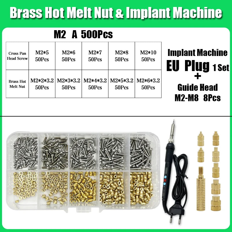 M2 M3 M4 Brass Insert Nut Bolt Screw Implantation Machine Hot Melt Knurled Thread Heat Soldering Iron Tip 3D Printer Accessory