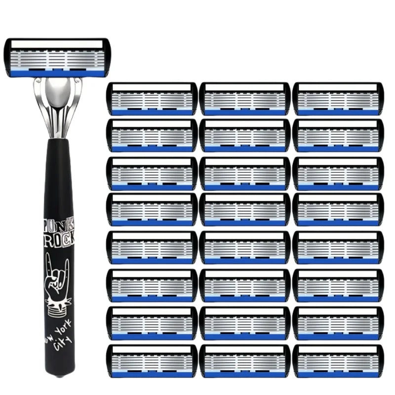 Men Women Safety Manual Shaver with 6-Layer Stainless Steel Blades for Hair Removal, Featuring Replaceable Razor Heads