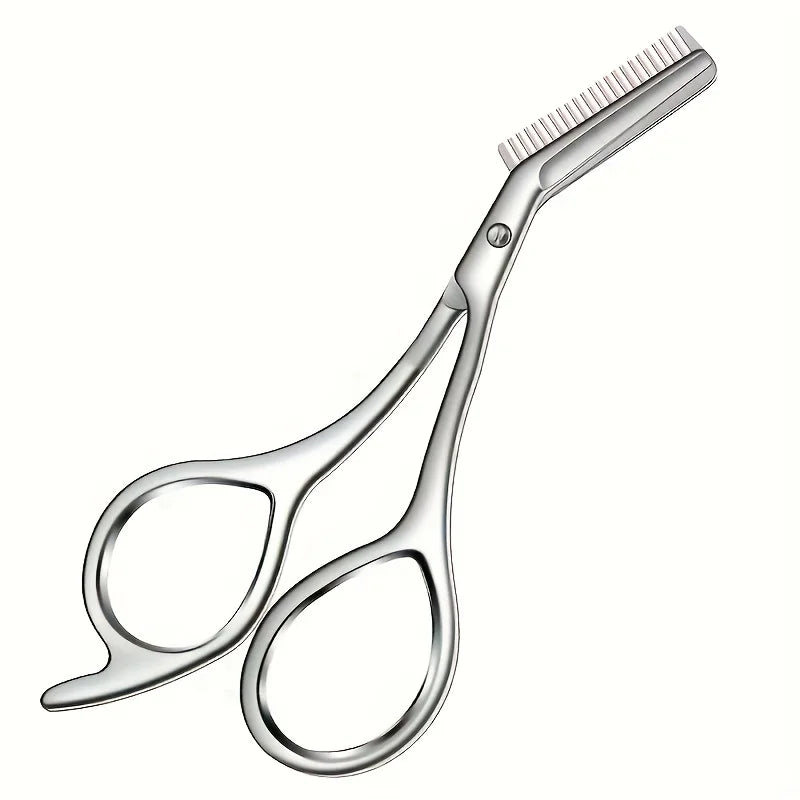 Professional Stainless Steel Eyebrow Scissors with Comb Teeth and Tweezers-Style Tip Heavy-Duty Sharp Blades Serrated Edge