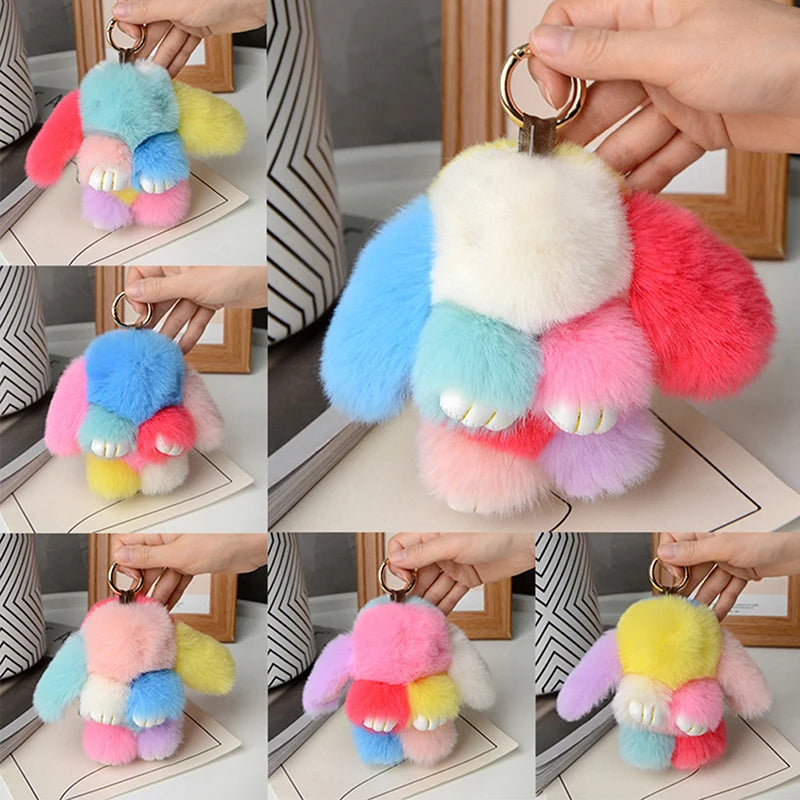 15cm Gifts Rabbit Fur Keychain Women Bag Car Key chain Pendant Decoration Jewelry Bags Hangings Accessories