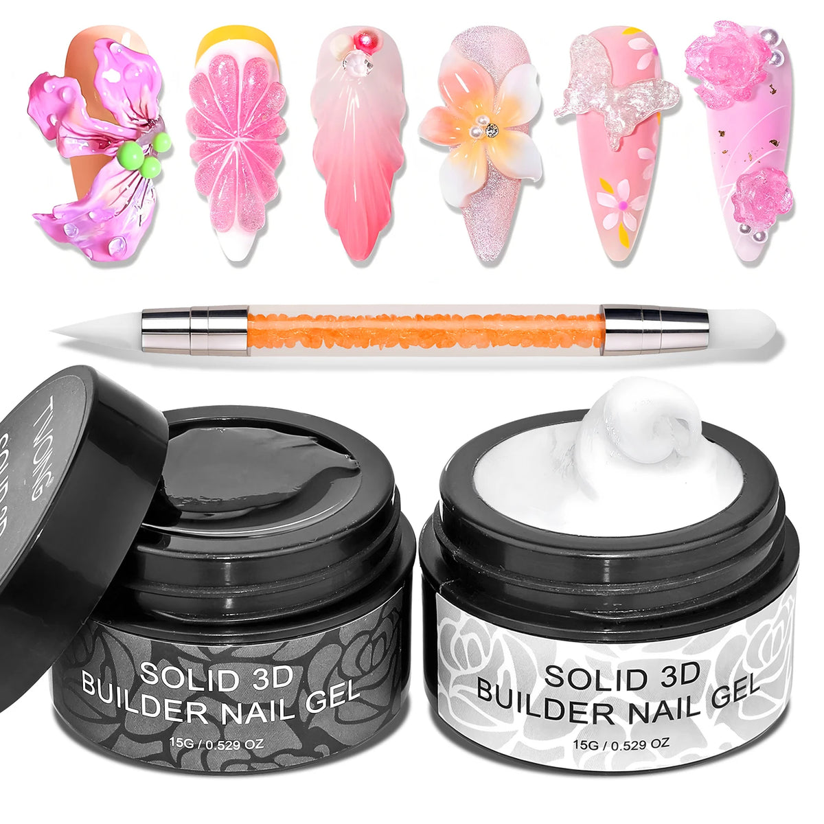 TWOING 15g Clear & White Non Stick Hand Extension Gel 3D Shaping Sculpting Carving Nail Art Solid Hard Gel for Fake Nail