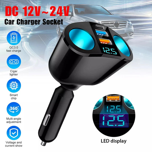 Multiple Devices Can Be Charged at the Same Time with Digital Display Car Charg Dual-port Car Charger Adapter